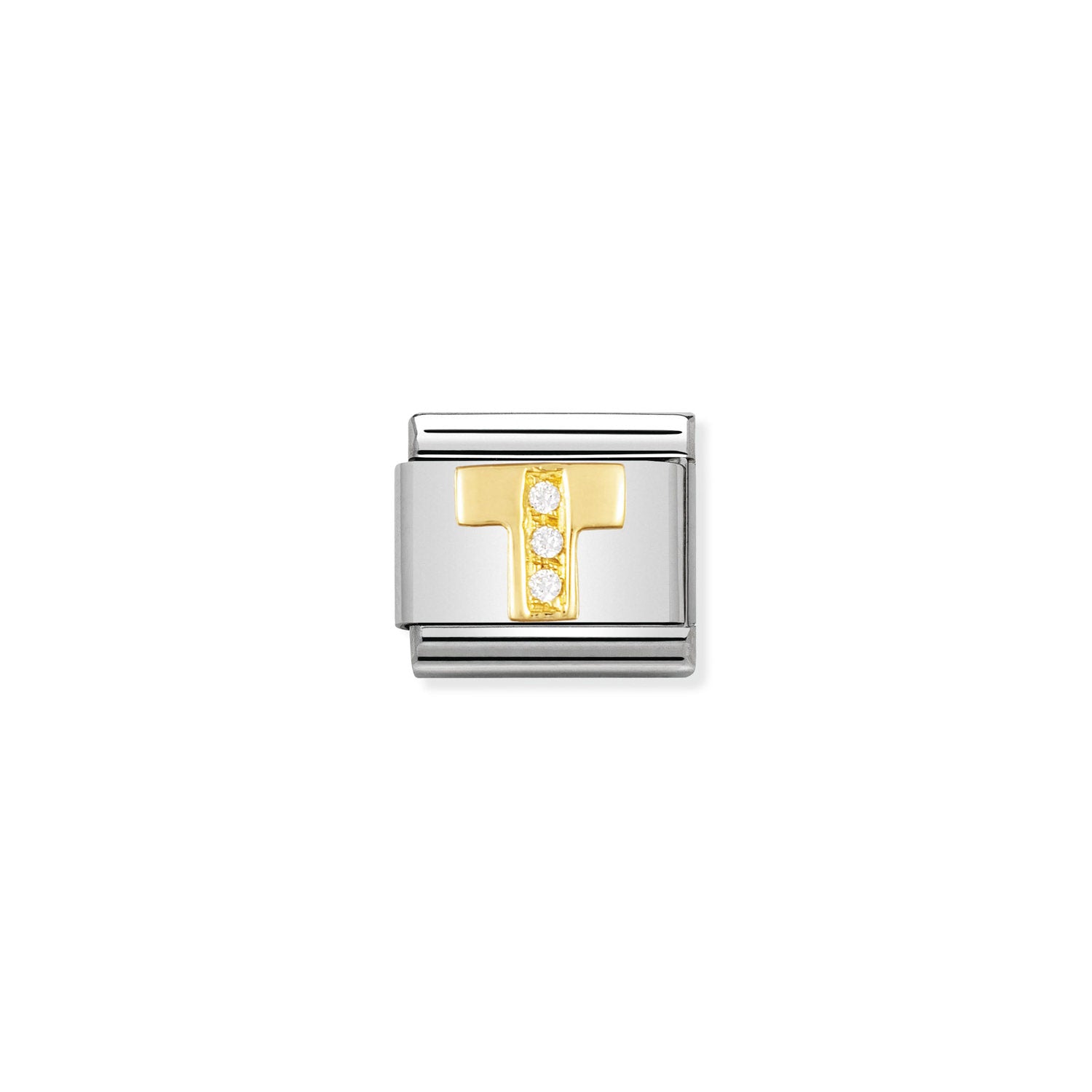 Nomination Classic Gold Letter and Cubic Zirconia T Charm