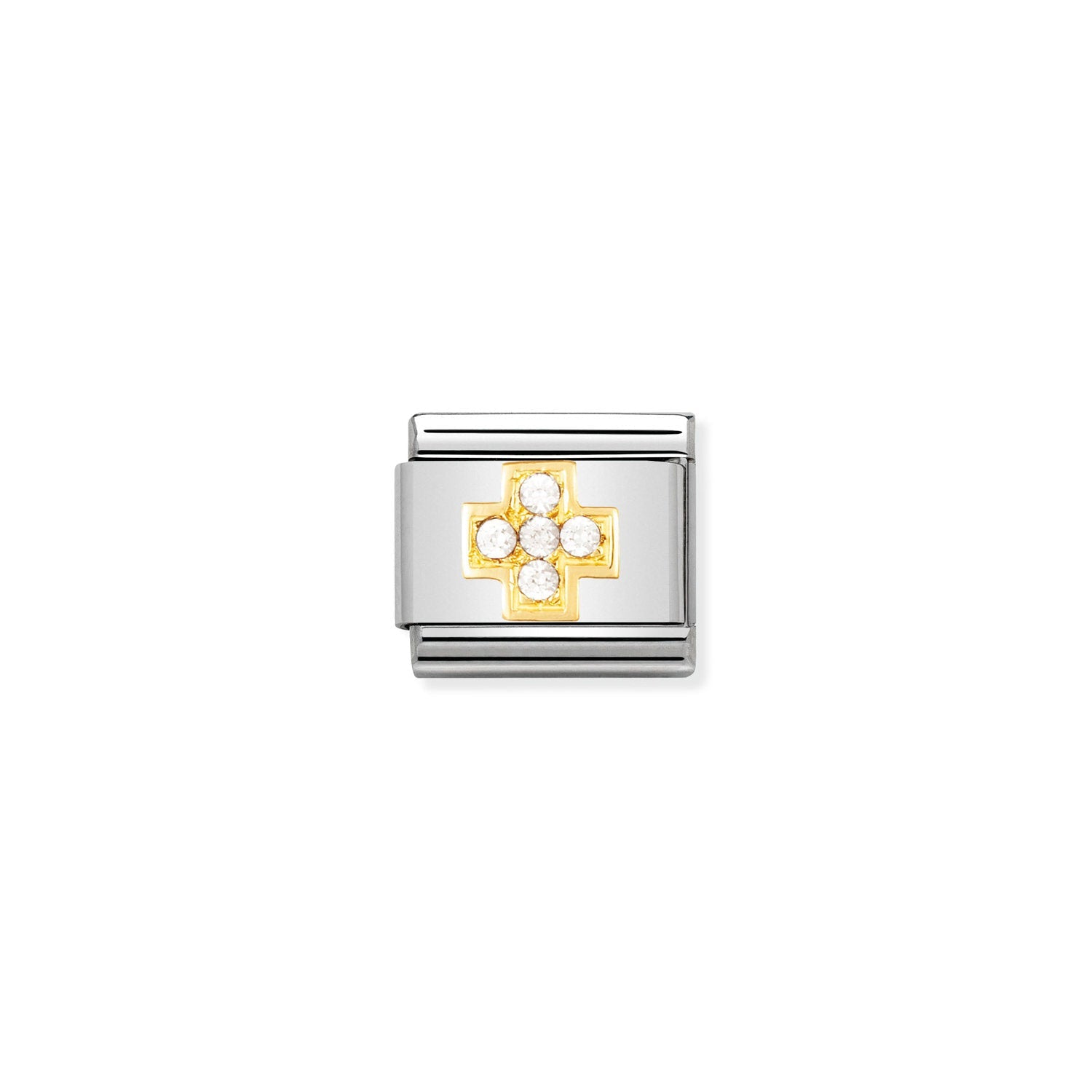 Nomination Classic Gold and Cubic Zirconia WHITE cross Charm