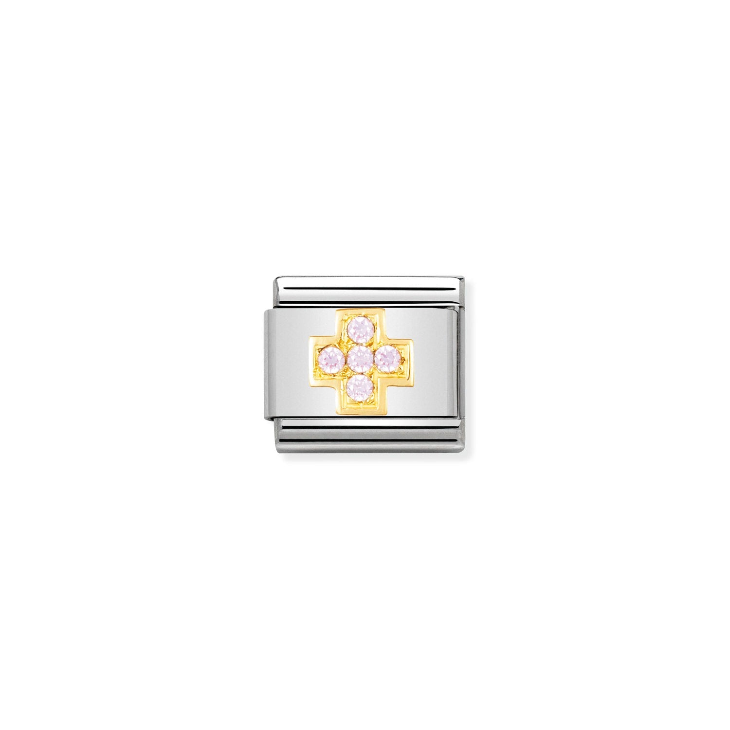 Nomination Classic Gold and Cubic Zirconia PINK Cross Charm