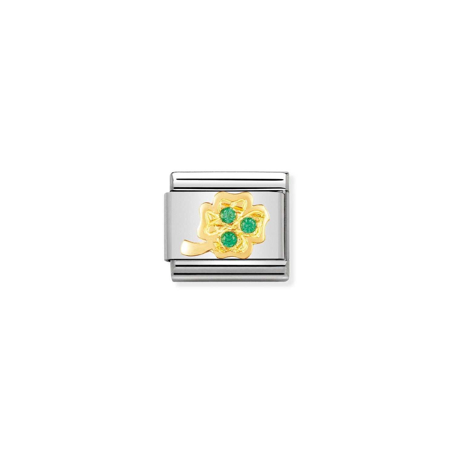 Nomination Classic Gold and Cubic Zirconia GREEN four-leaf Charm