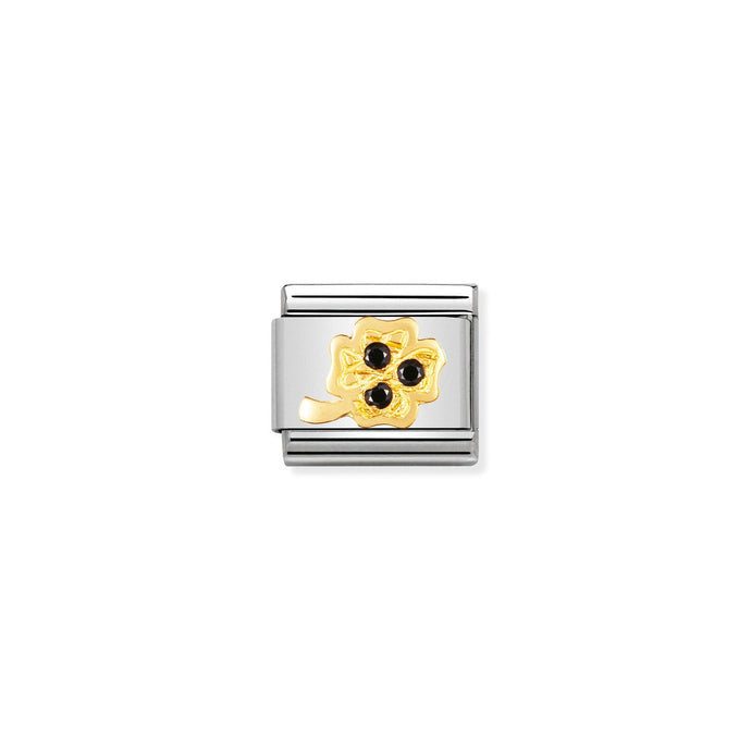Nomination Classic Gold and Cubic Zirconia BLACK four-leaf clover Charm