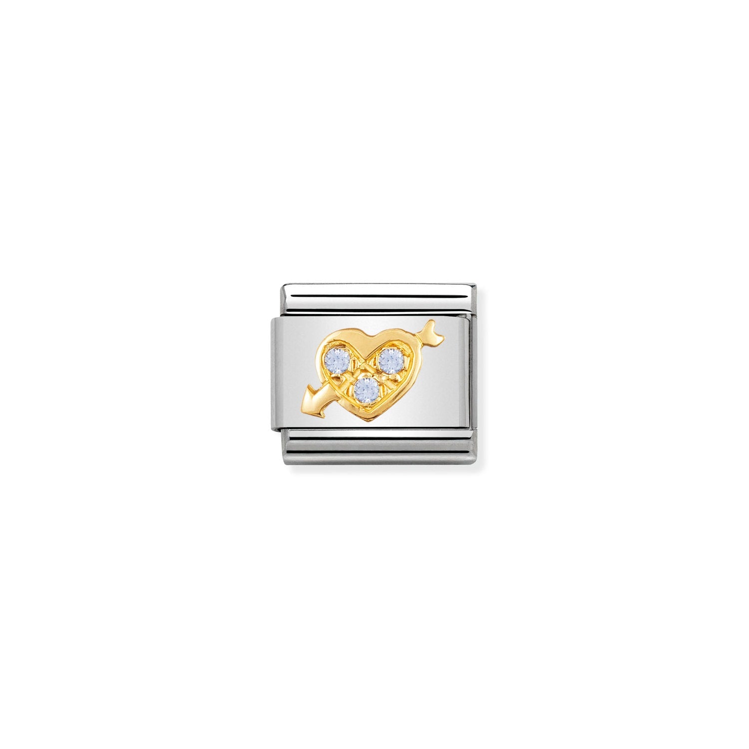 Nomination Classic Gold and Cubic Zirconia Light blue heart with arrow Charm