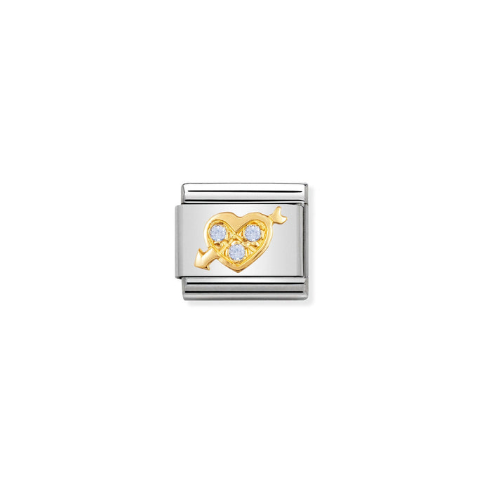 Nomination Classic Gold and Cubic Zirconia Light blue heart with arrow Charm