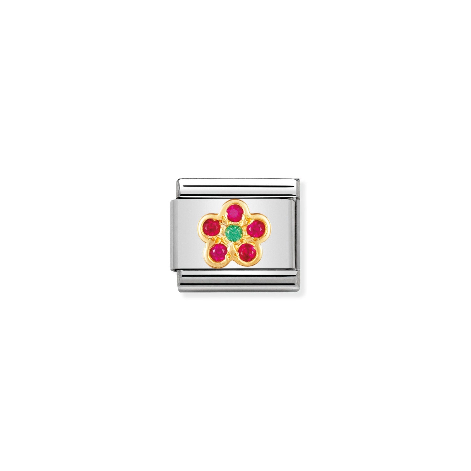 Nomination Classic Gold and Cubic Zirconia Red and green flower Charm
