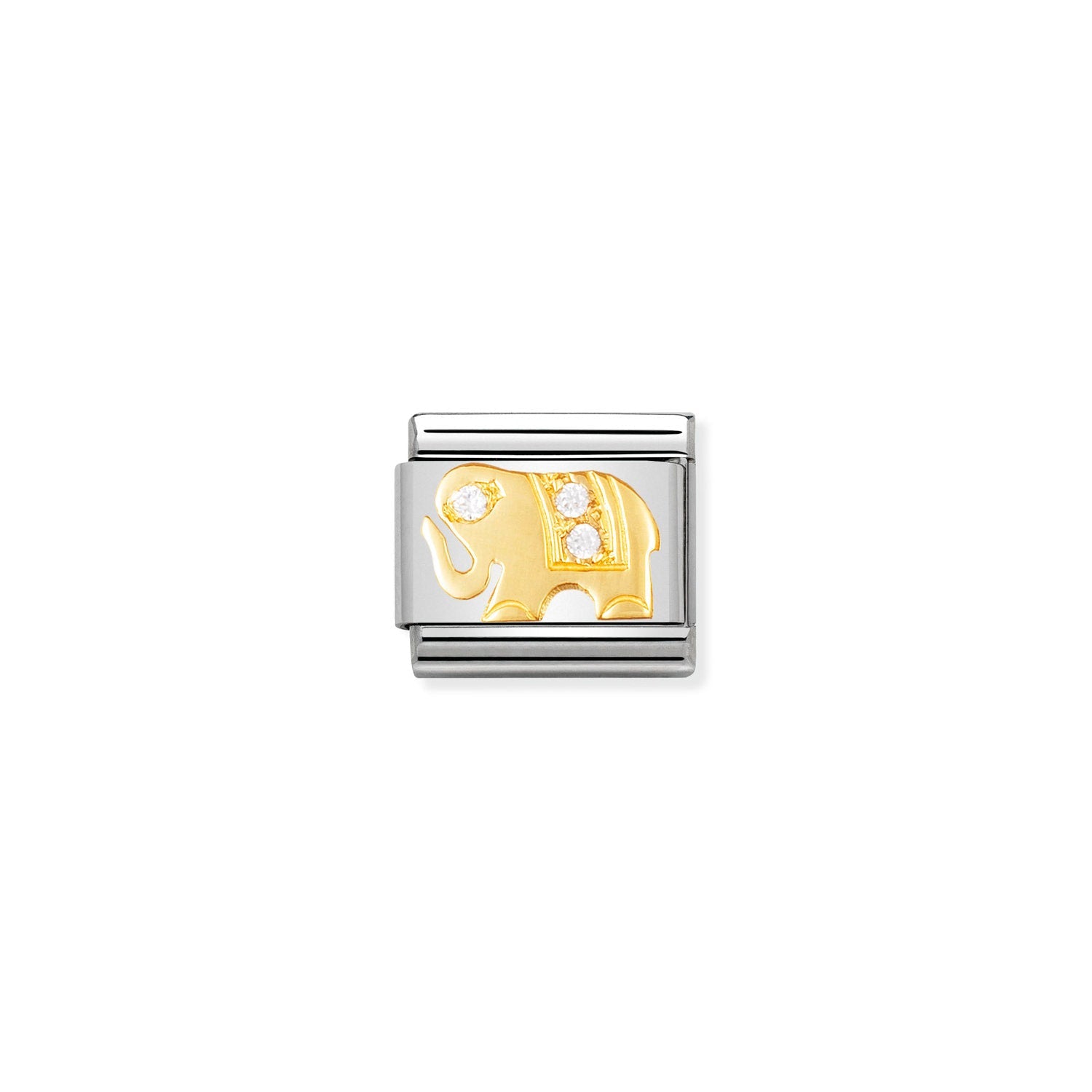 Nomination Classic Gold  and Cubic Zirconia WHITE elephant Charm