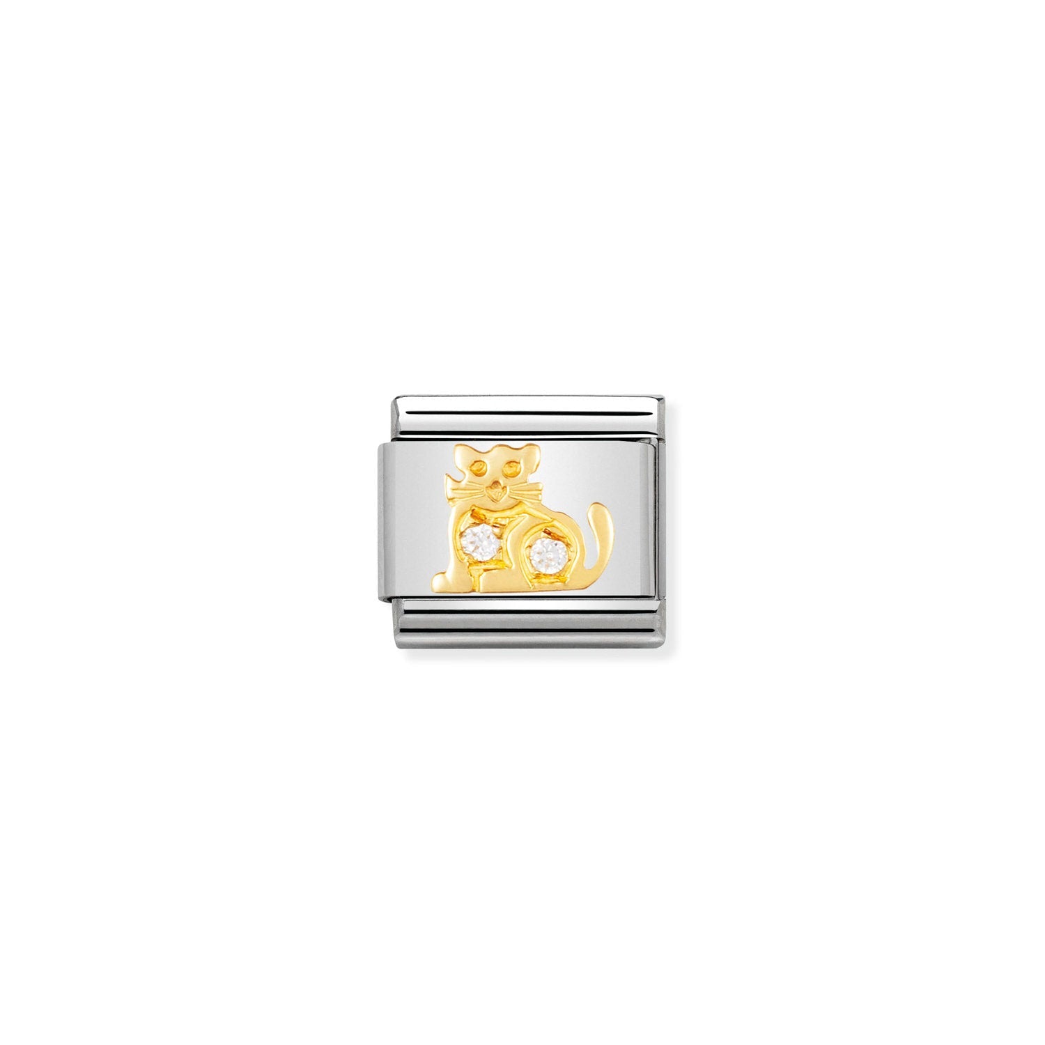 Nomination Classic Gold  and Cubic Zirconia WHITE cat Charm