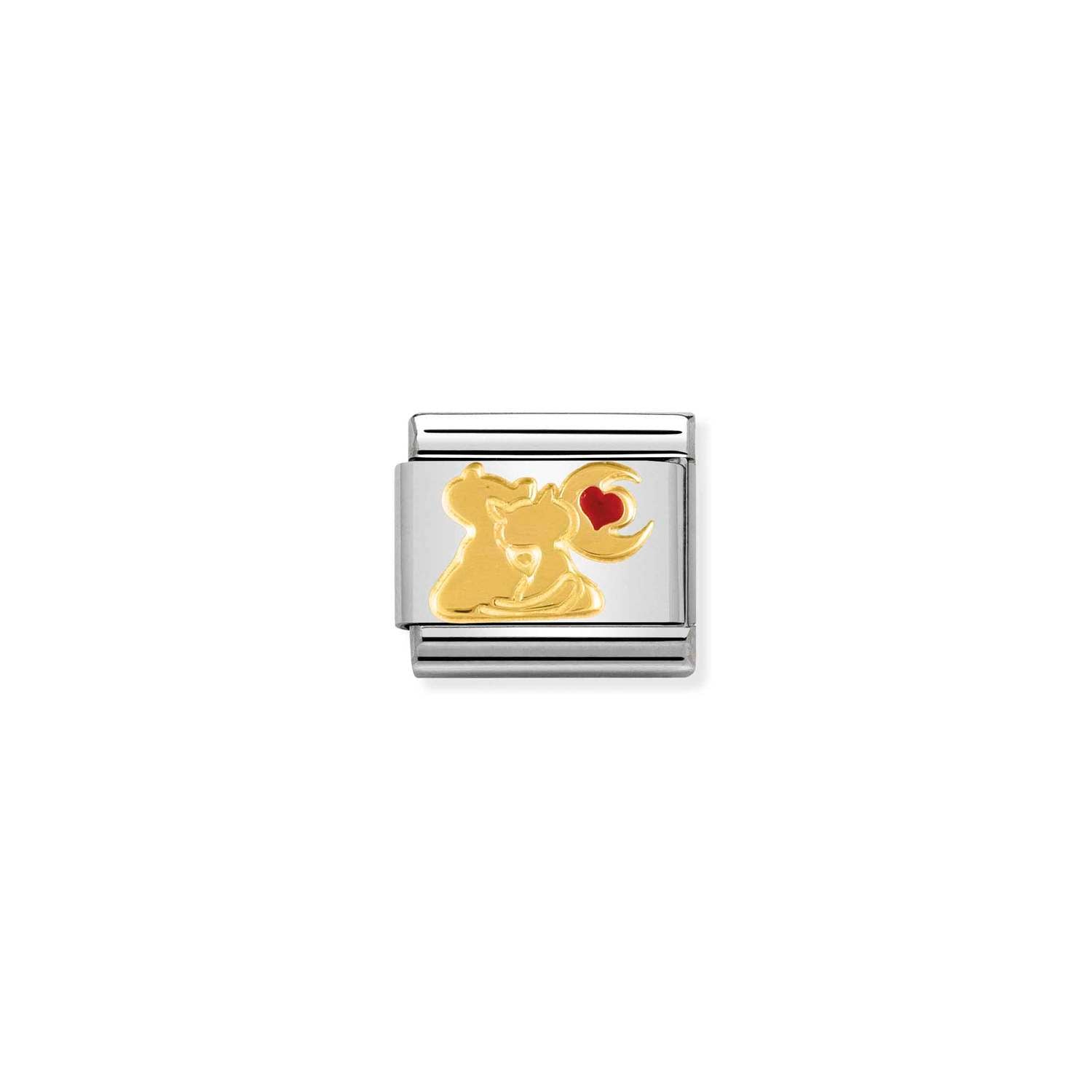 Nomination Classic Gold Cats with heart and moon Charm