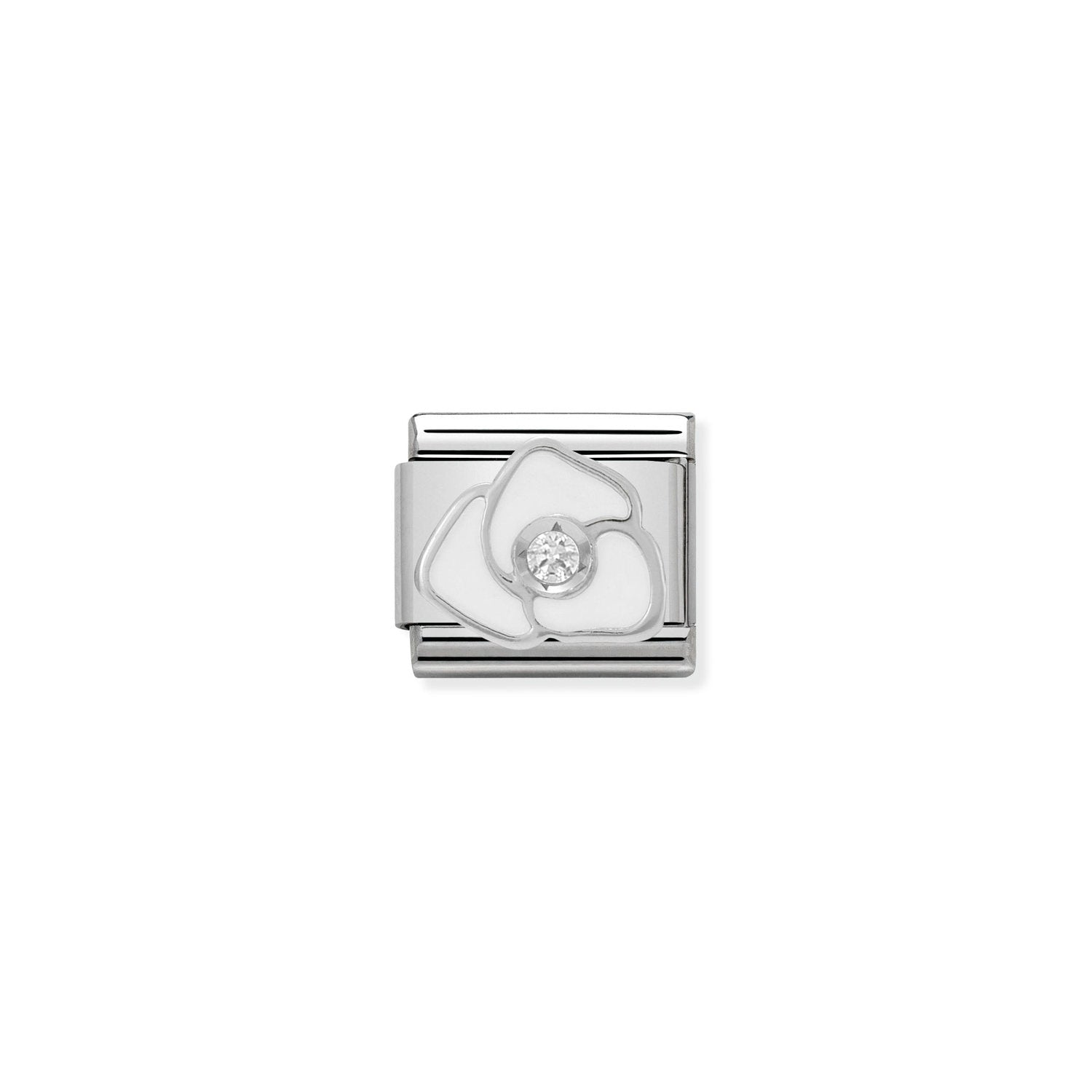 Nomination Classic Silver WHITE rose Charm