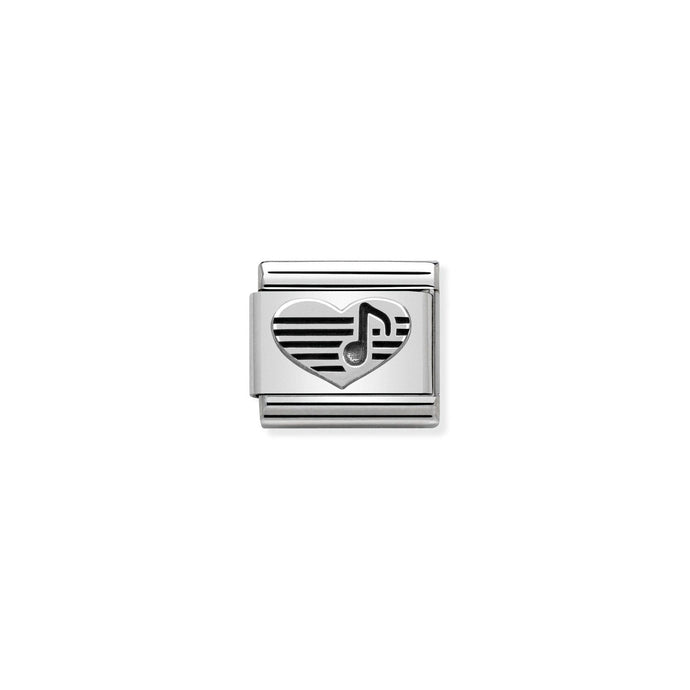 Nomination Classic OXIDIZED SYMBOLS in Silver Heart with musical note Charm