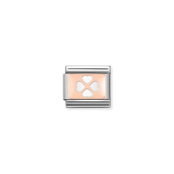 Nomination Classic PLATES 9ct Rose Gold CUSTOM Four Leaf Clover Charm