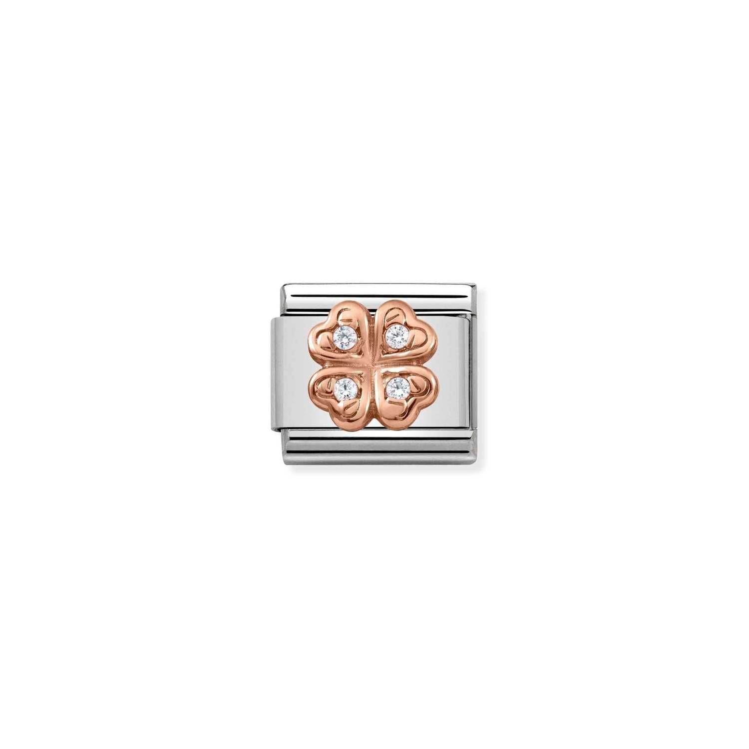 Nomination Classic 9ct Rose Gold and CZ Four-Leaf Clover Charm