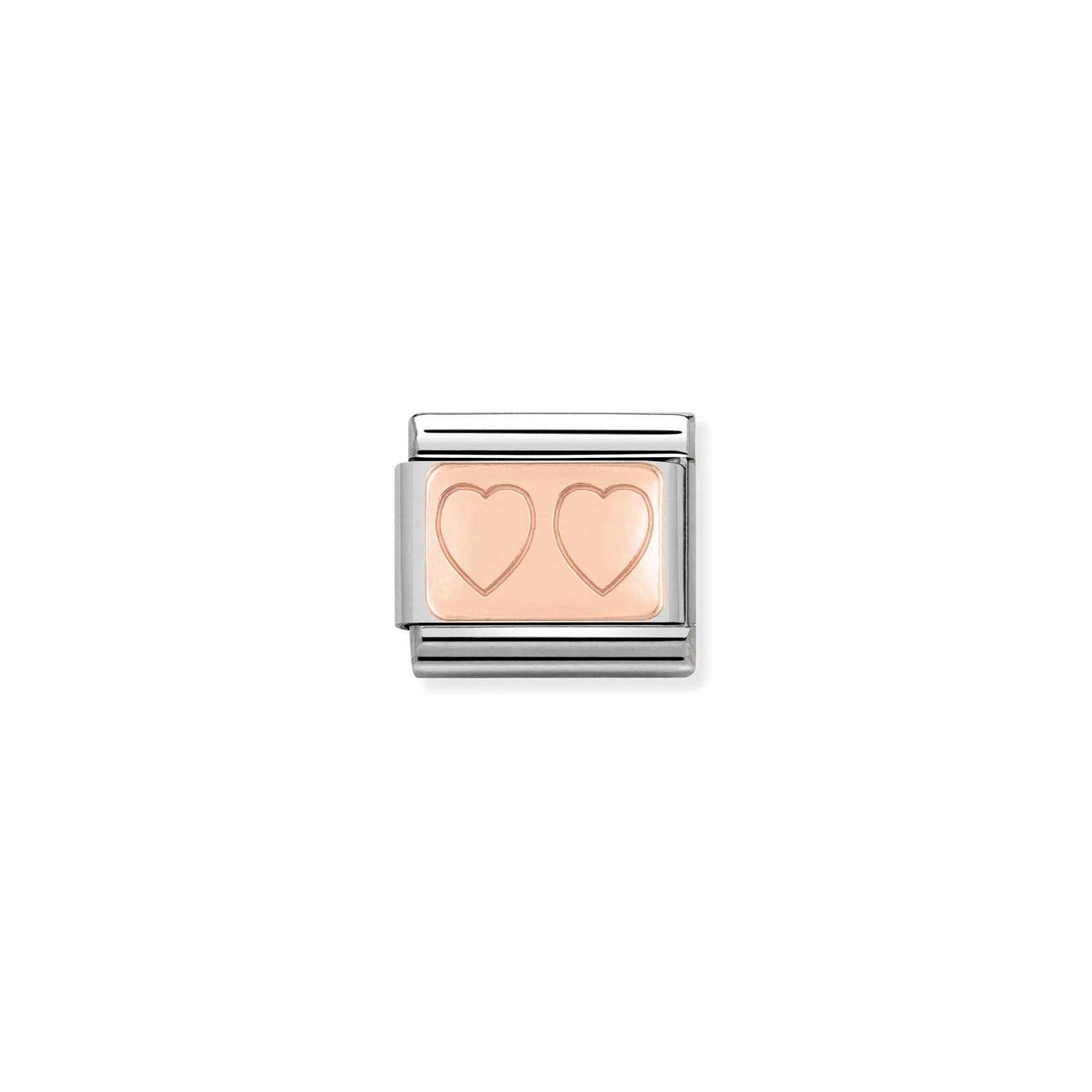 Nomination Classic PLATES 9ct Rose Gold CUSTOM Double Heart Charm