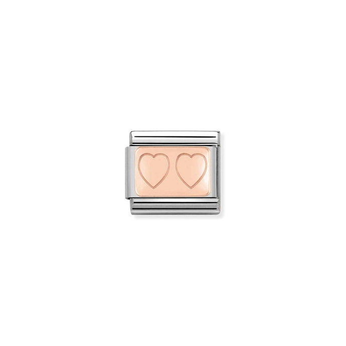 Nomination Classic PLATES 9ct Rose Gold CUSTOM Double Heart Charm