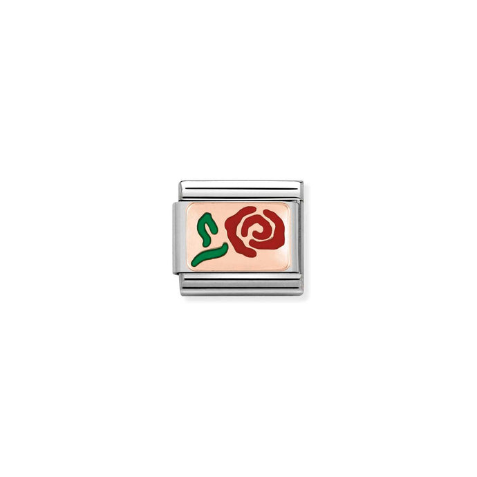 Nomination Classic PLATES 9ct Rose Gold Red Rose Charm