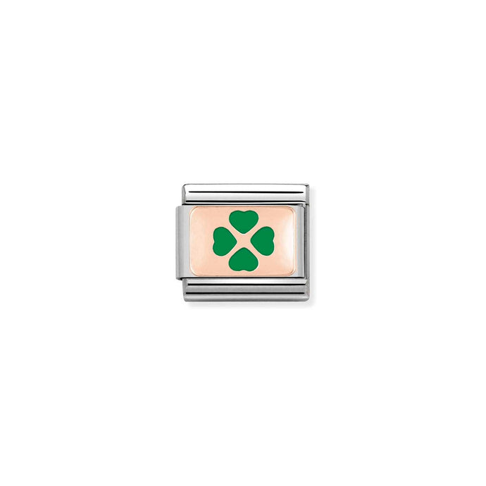 Nomination Classic PLATES 9ct Rose Gold Green Four-Leaf Clover Charm