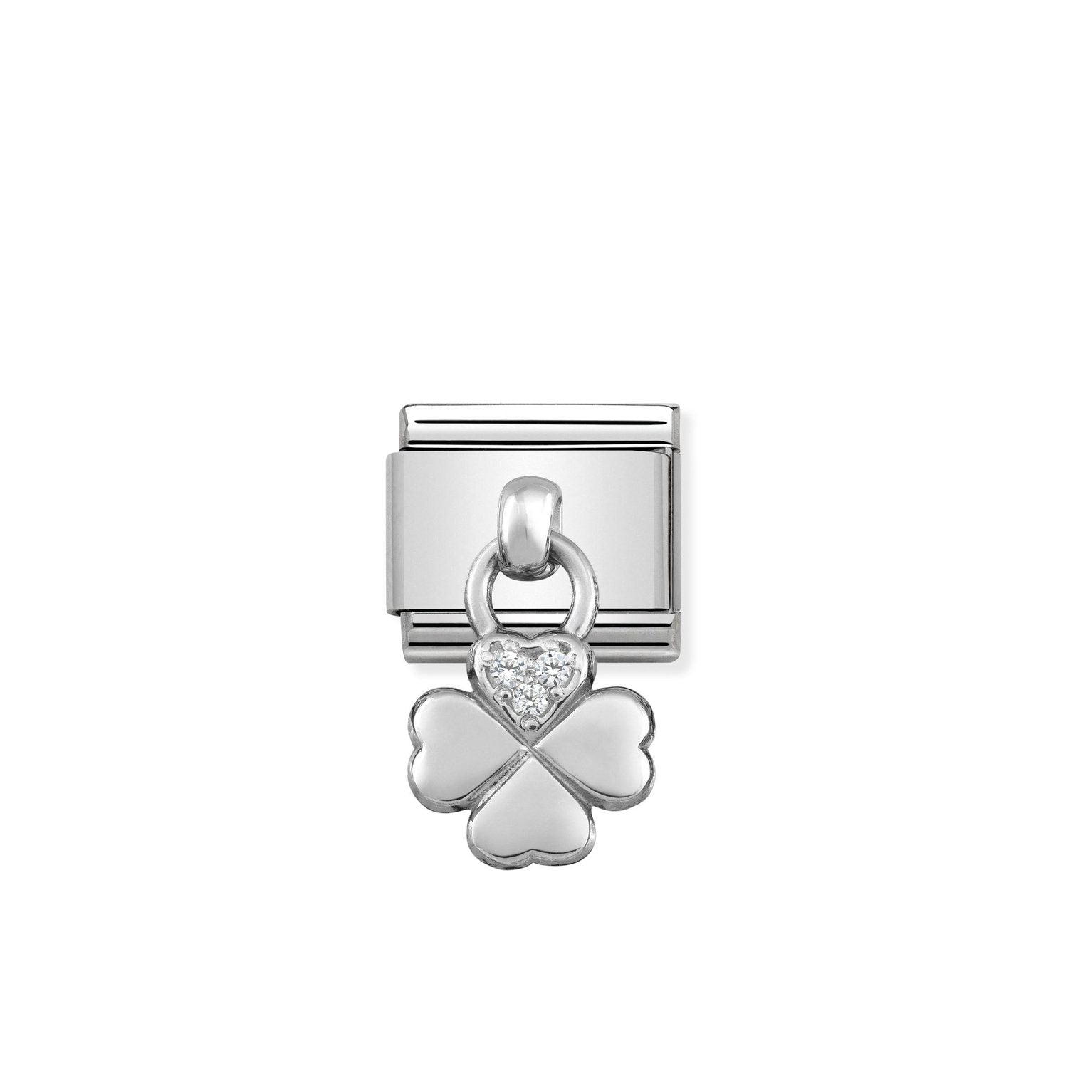 Nomination Classic CHARMS stainless Silver Four Leaf Clover CZ Charm