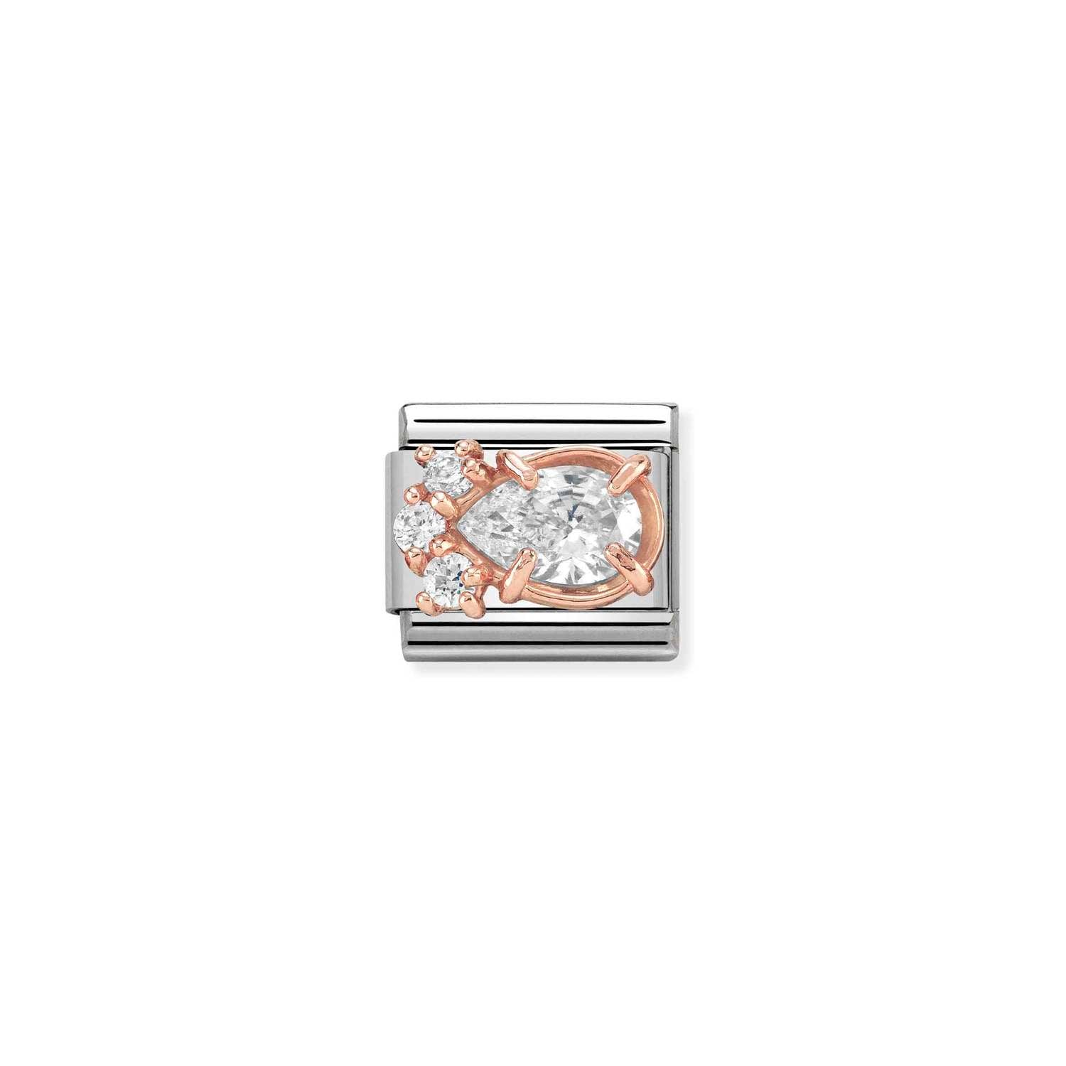 Nomination Classic ZIRCONIA 9ct Rose Gold (R Charm WHITE Drop Charm