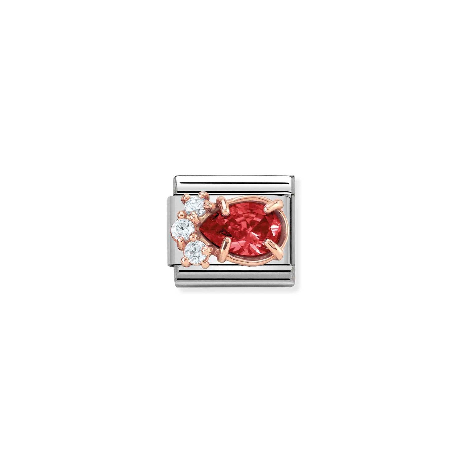 Nomination Classic ZIRCONIA 9ct Rose Gold (R Charm RED Drop Charm