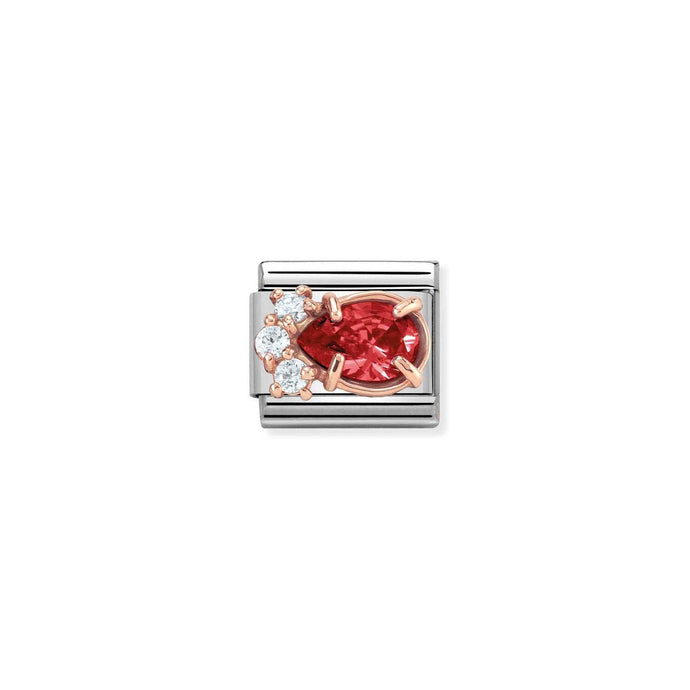 Nomination Classic ZIRCONIA 9ct Rose Gold (R Charm RED Drop Charm