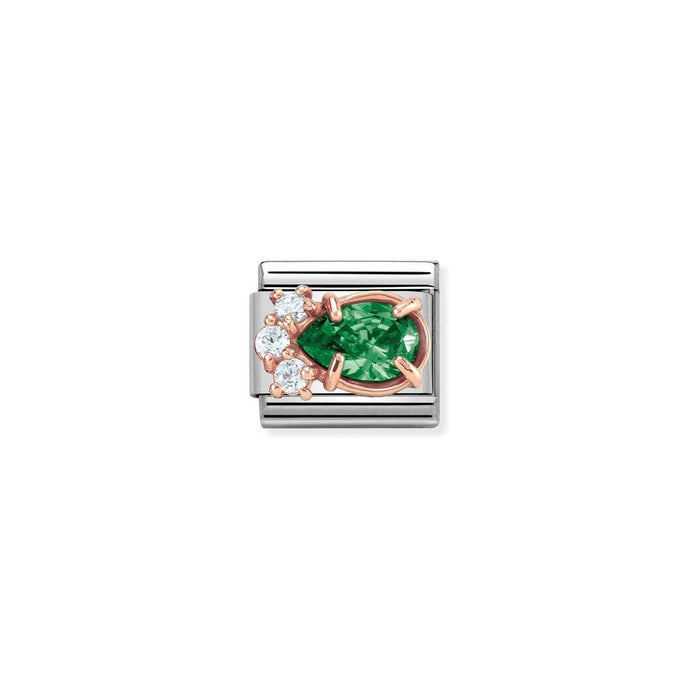 Nomination Classic ZIRCONIA 9ct Rose Gold (R Charm GREEN Drop Charm