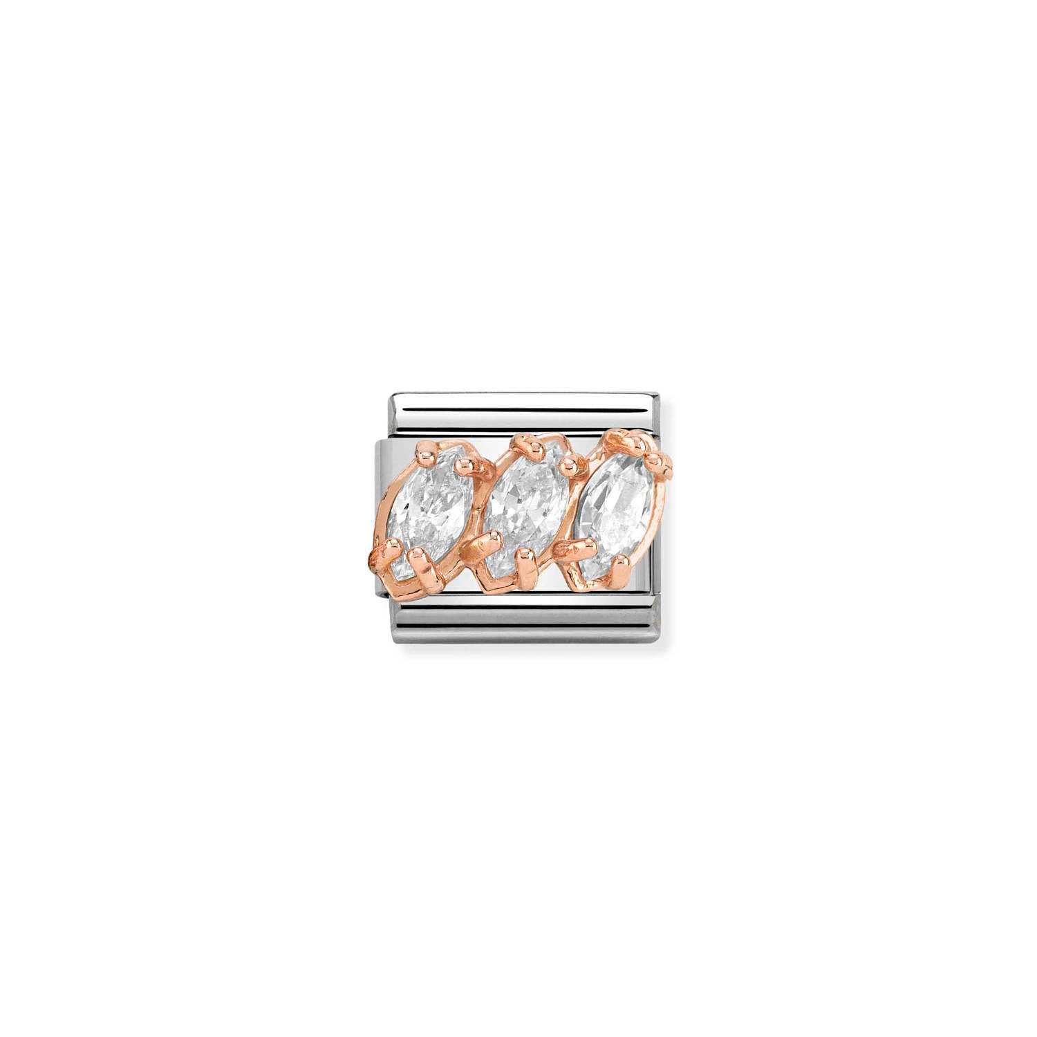 Nomination Classic ZIRCONIA 9ct Rose Gold (R Charm WHITE Trilogy Charm