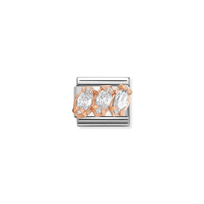 Nomination Classic ZIRCONIA 9ct Rose Gold (R Charm WHITE Trilogy Charm
