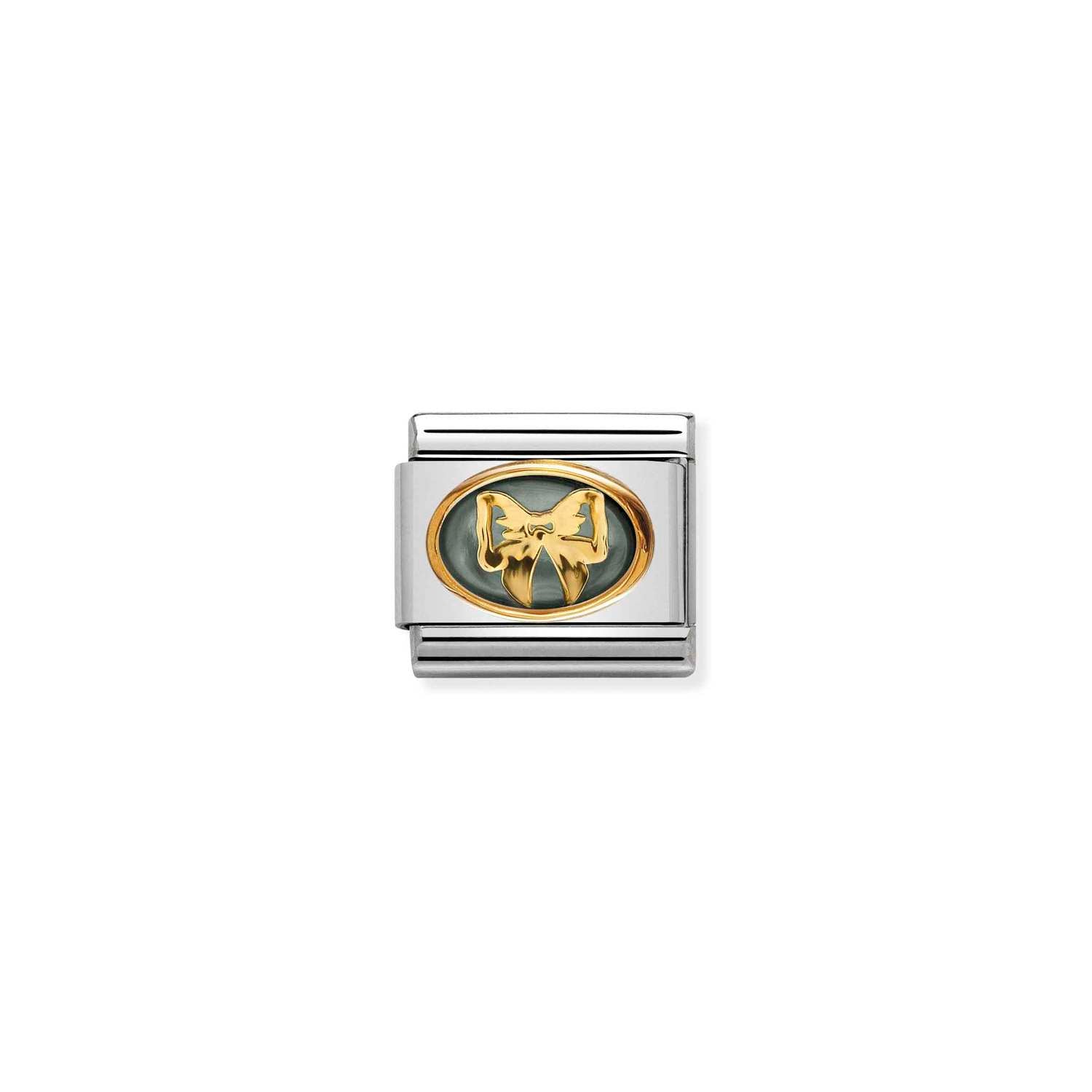 Nomination Classic STONES DOUBLE with SYMBOL Gold BOW with Mother of Pearl GRAY Charm