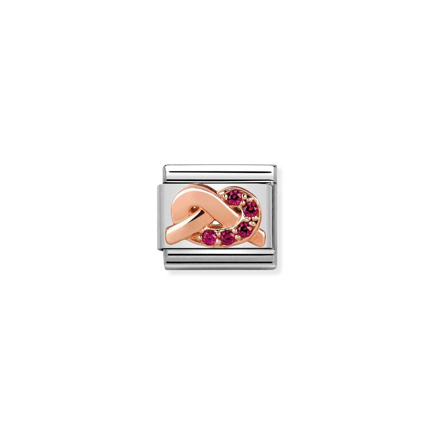 Nomination Classic 9ct Rose Gold and CZ RED knot Charm