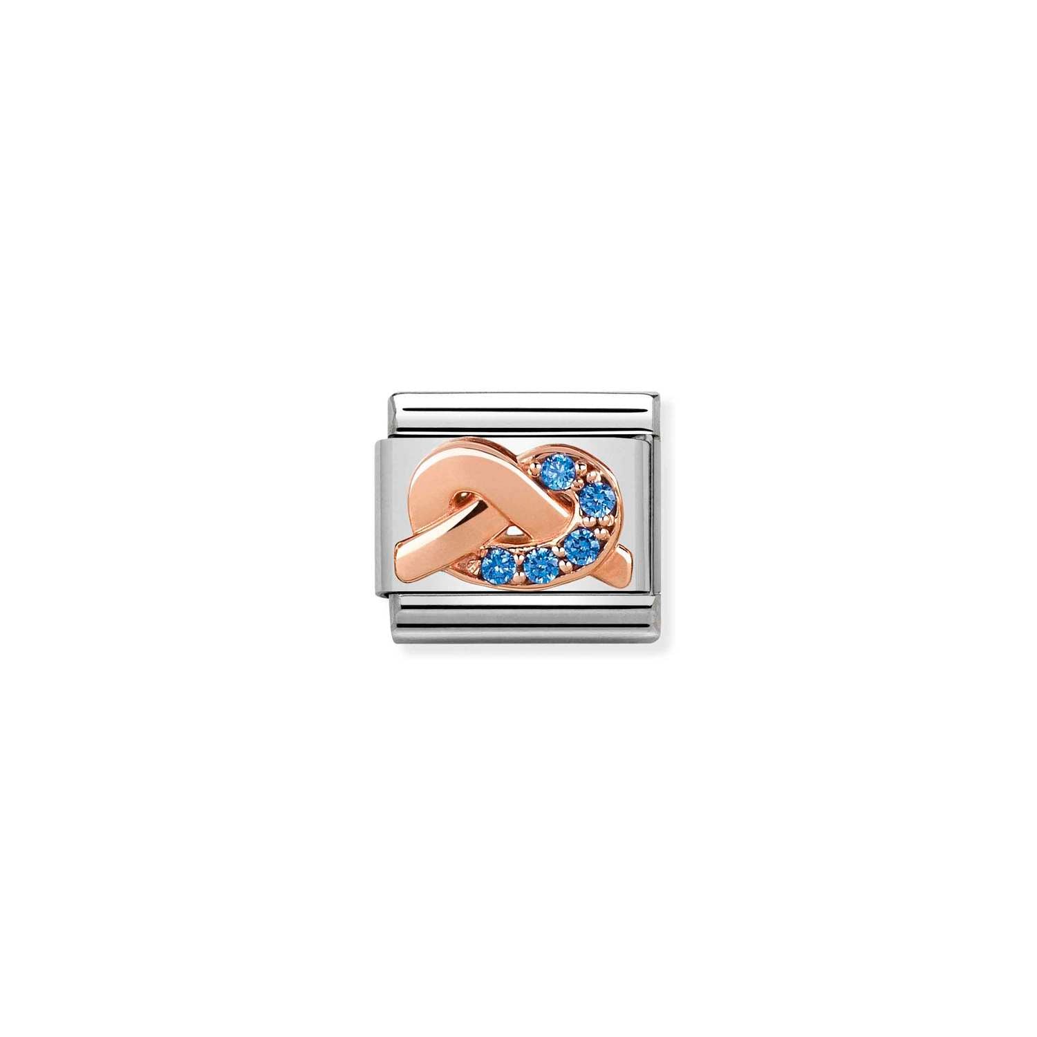 Nomination Classic 9ct Rose Gold and CZ LIGHT BLUE knot Charm