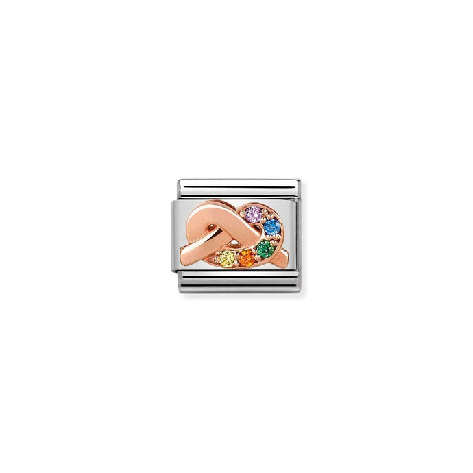 Nomination Classic 9ct Rose Gold and CZ RAINBOW knot Charm