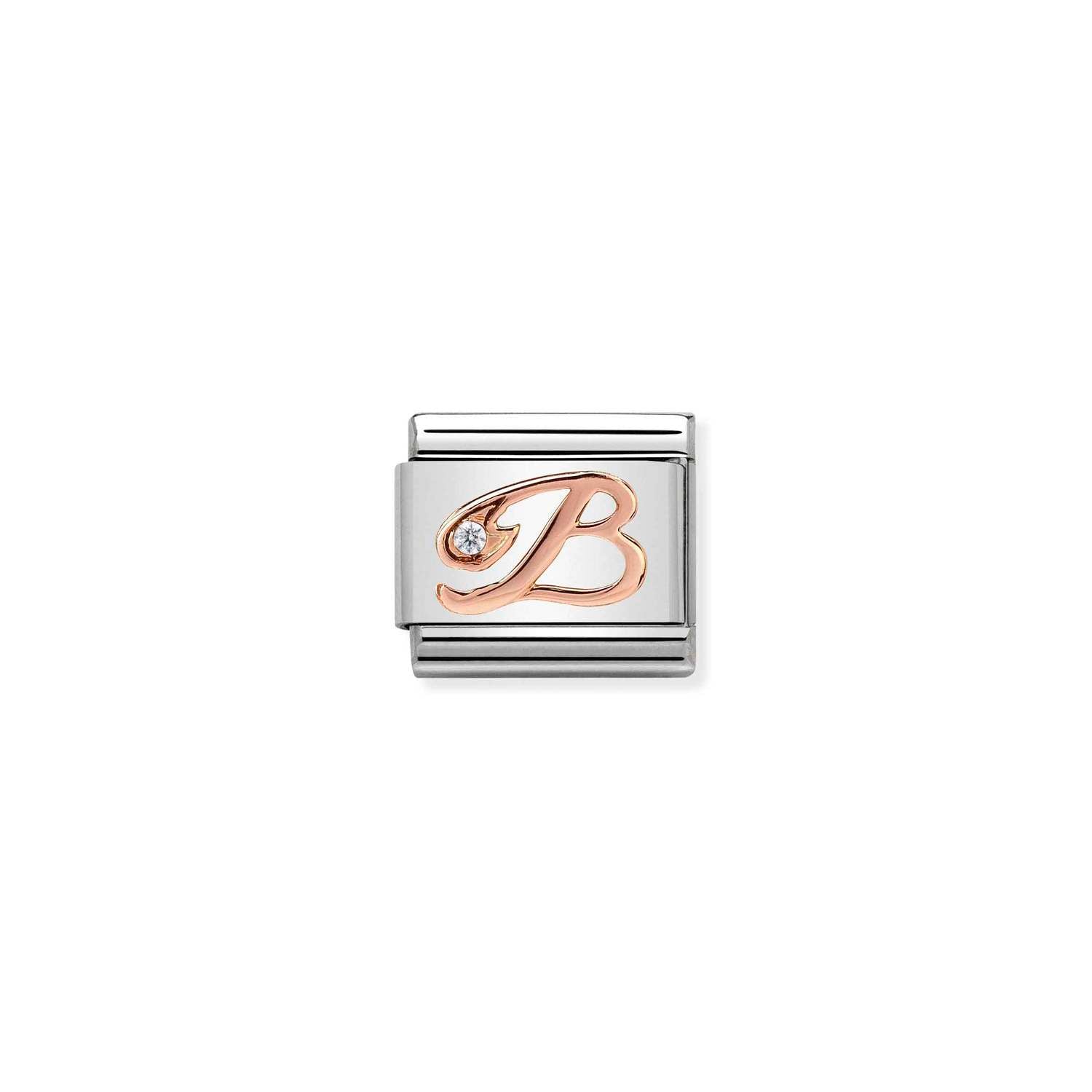 Nomination Classic LETTERS 9ct Rose Gold and Cubic Zirconia B Charm