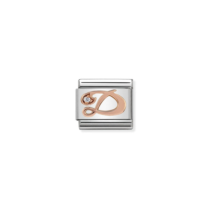 Nomination Classic LETTERS 9ct Rose Gold and Cubic Zirconia D Charm