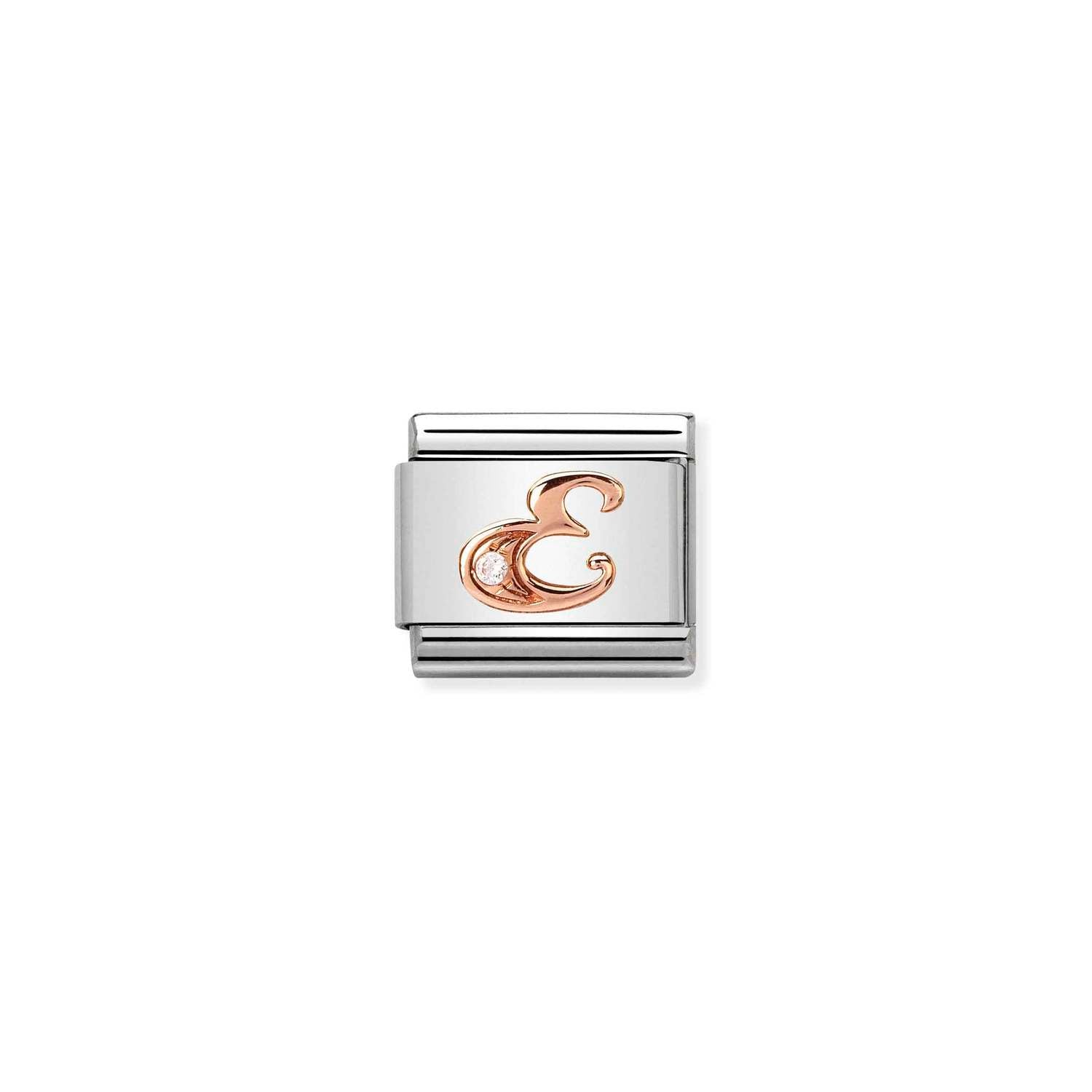 Nomination Classic LETTERS 9ct Rose Gold and Cubic Zirconia E Charm