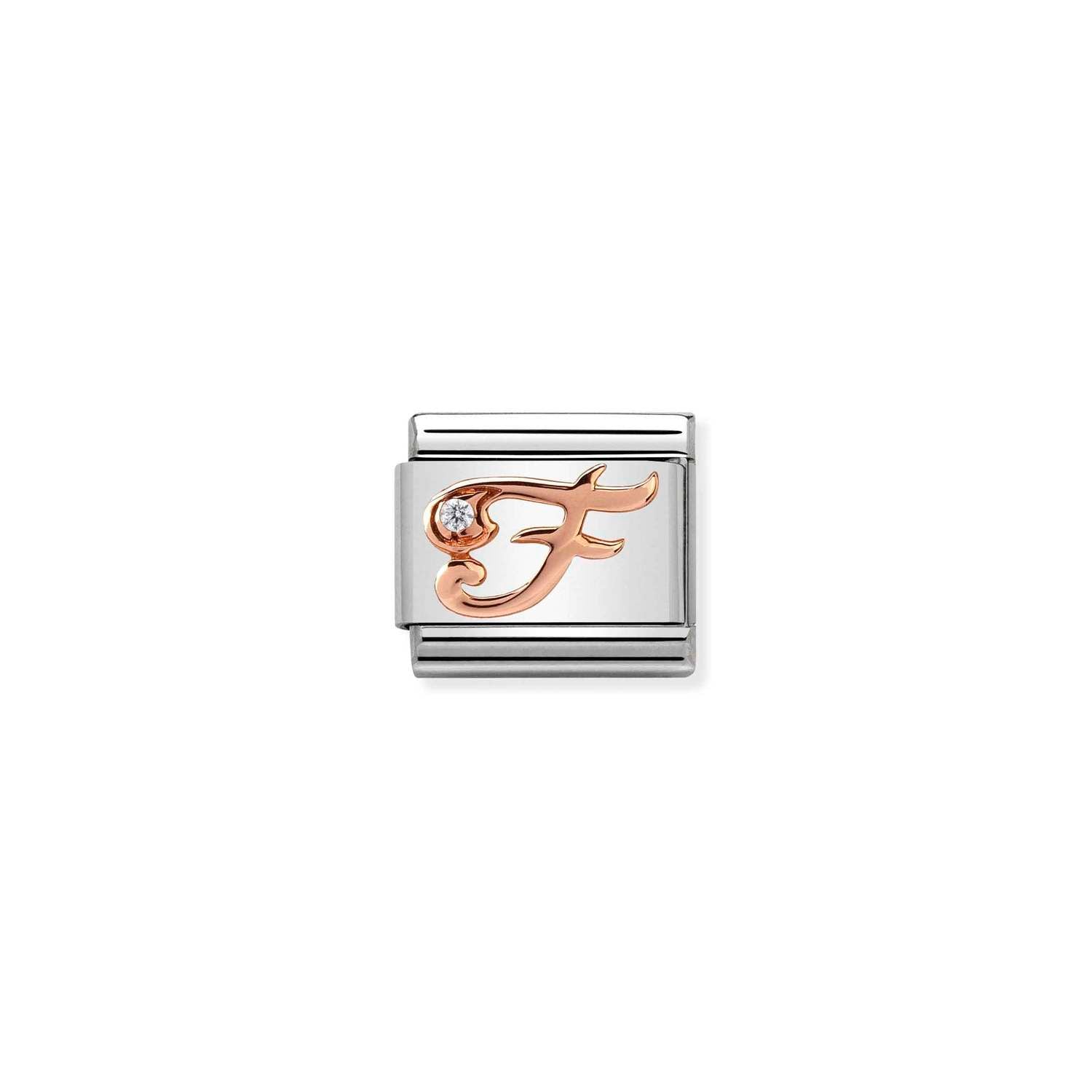 Nomination Classic LETTERS 9ct Rose Gold and Cubic Zirconia F Charm