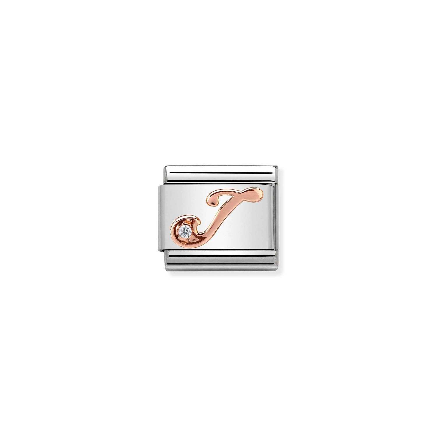 Nomination Classic LETTERS 9ct Rose Gold and Cubic Zirconia J Charm
