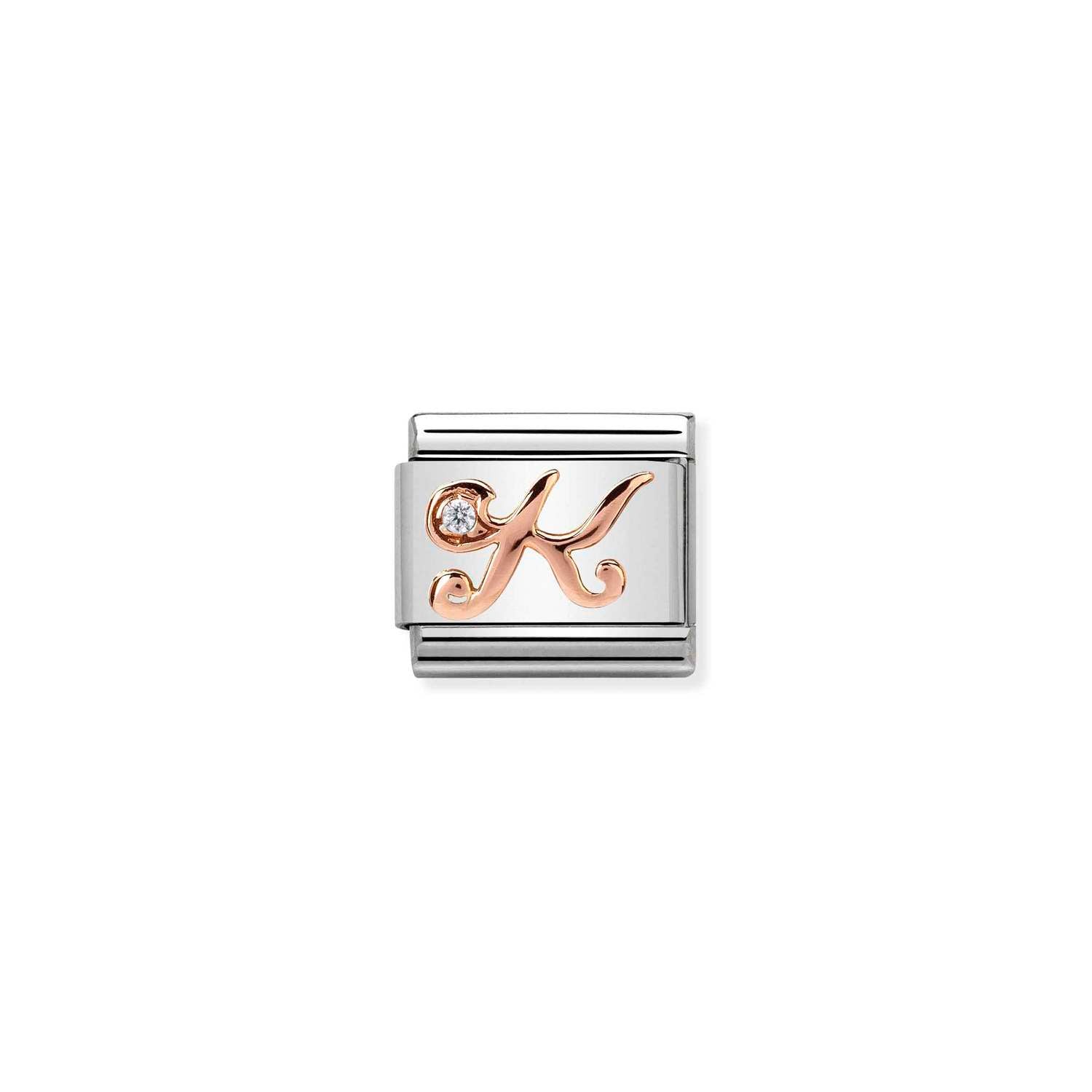 Nomination Classic LETTERS 9ct Rose Gold and Cubic Zirconia K Charm