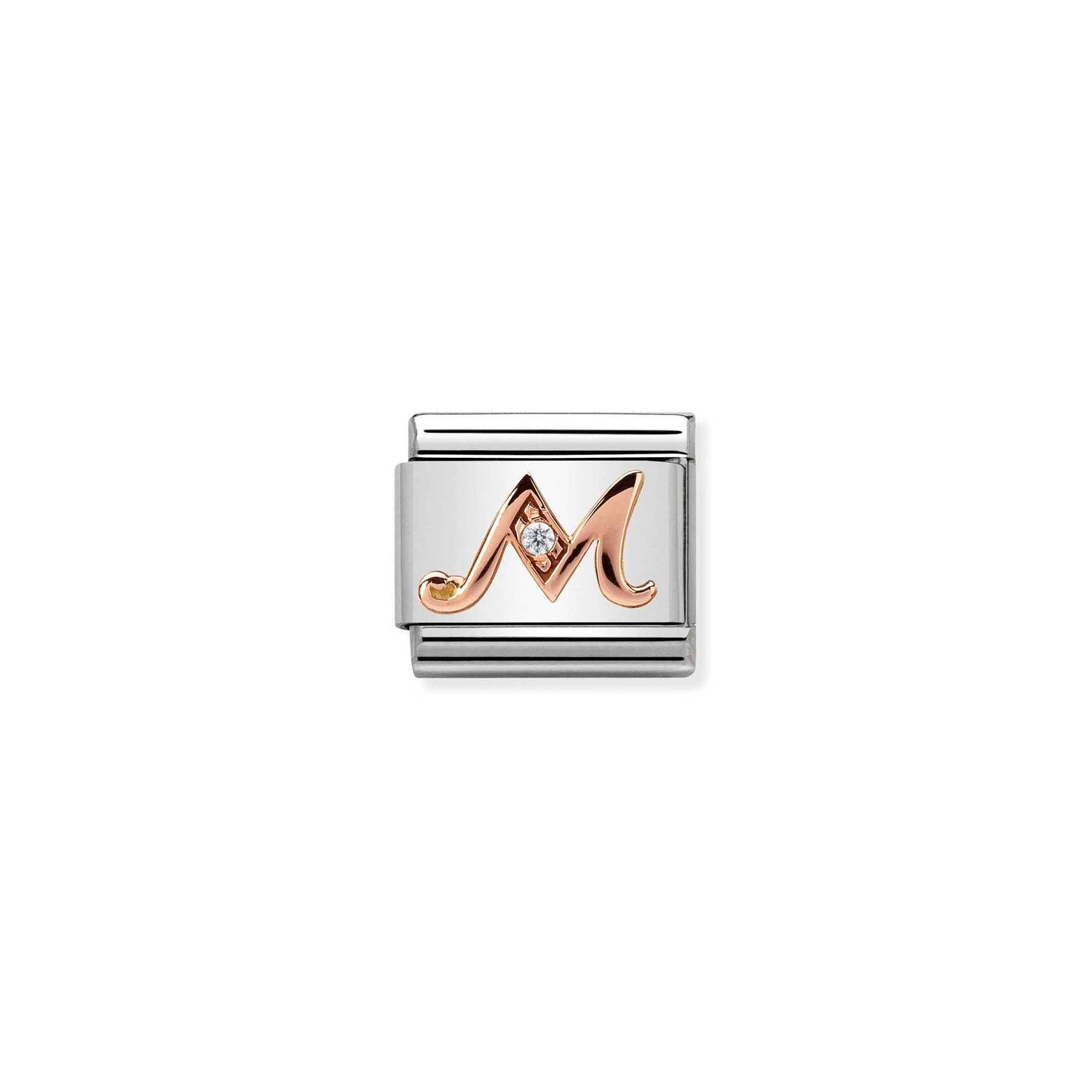 Nomination Classic LETTERS 9ct Rose Gold and Cubic Zirconia M Charm