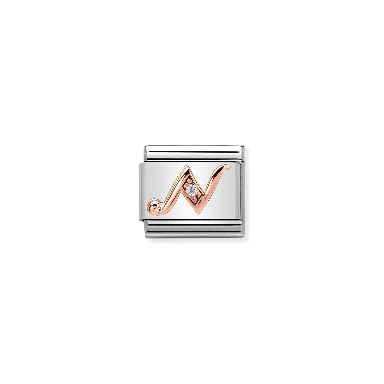 Nomination Classic LETTERS 9ct Rose Gold and Cubic Zirconia N Charm