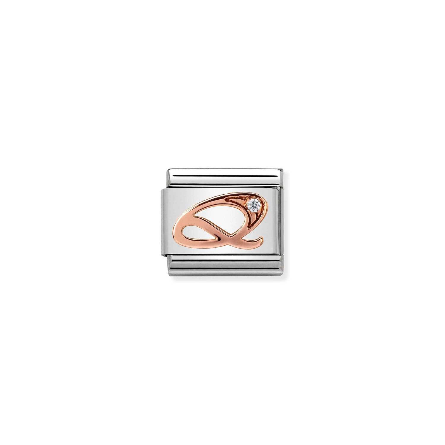 Nomination Classic LETTERS 9ct Rose Gold and Cubic Zirconia Q Charm