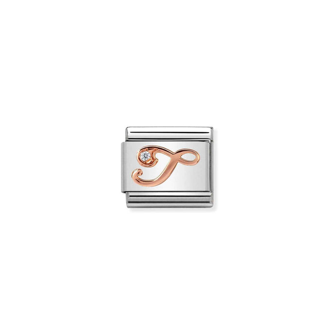 Nomination Classic LETTERS 9ct Rose Gold and Cubic Zirconia T Charm