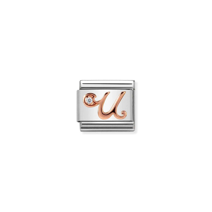 Nomination Classic LETTERS 9ct Rose Gold and Cubic Zirconia U Charm