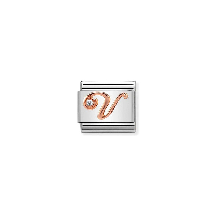 Nomination Classic LETTERS 9ct Rose Gold and Cubic Zirconia V Charm