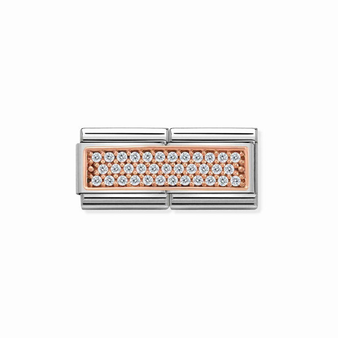 Nomination Classic DOUBLE PAVE 9ct Rose Gold White CZ Charm