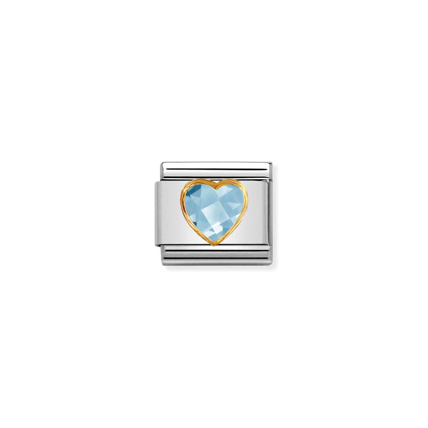 Nomination Classic HEART FACETED CZ in Gold LIGHT BLUE Charm