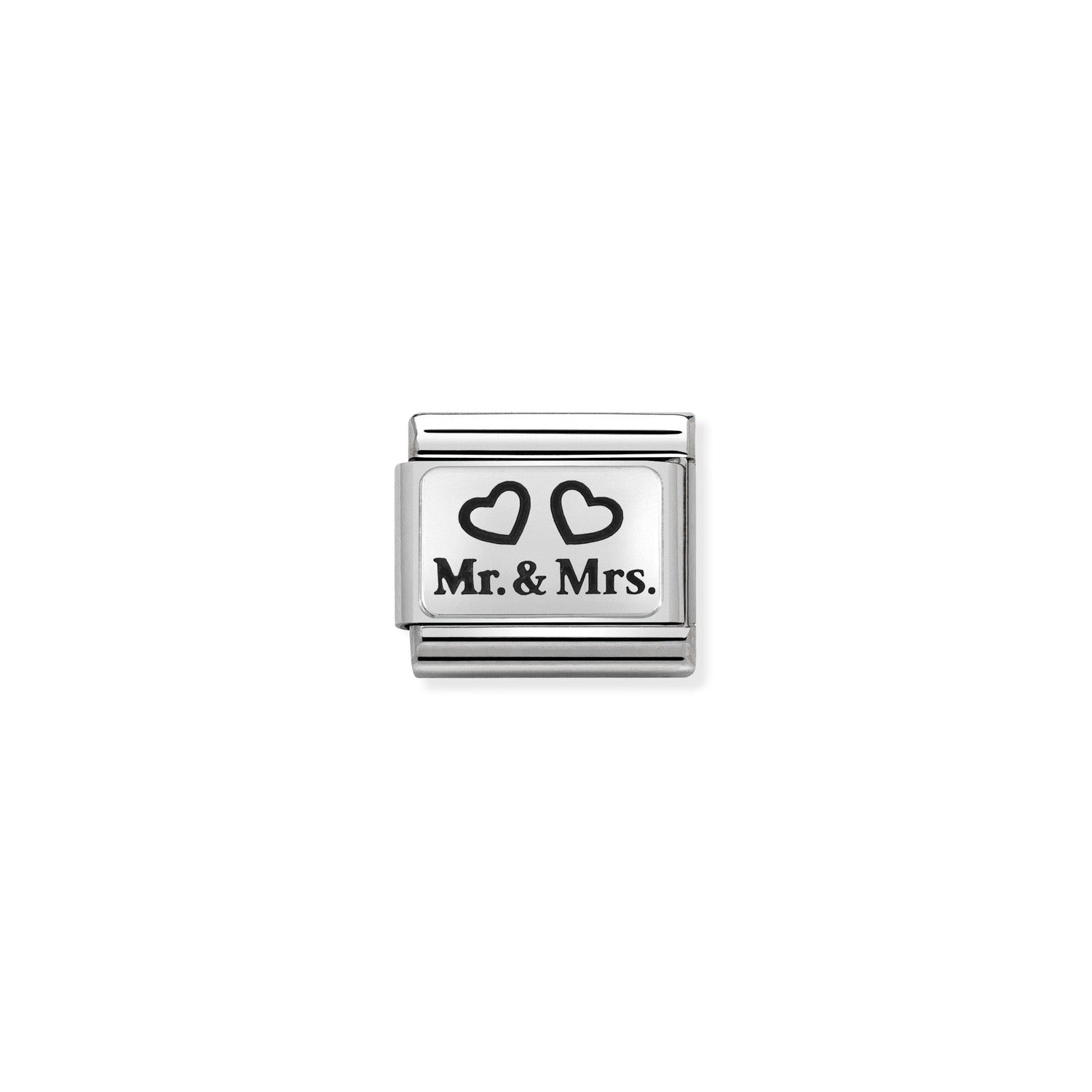 Nomination Classic OXYDISED PLATES 2 in Silver Mr and Mrs Charm