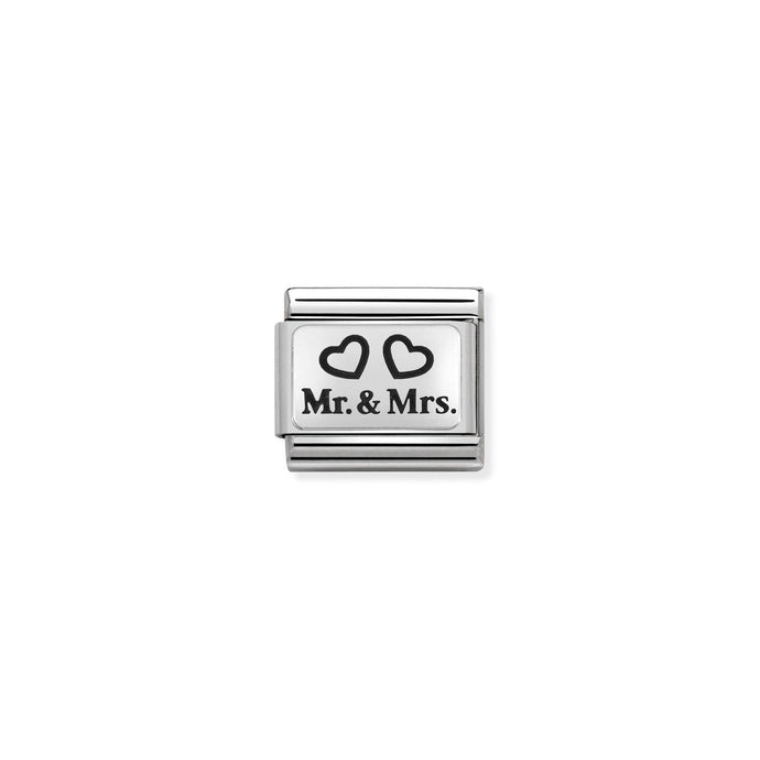 Nomination Classic OXYDISED PLATES 2 in Silver Mr and Mrs Charm