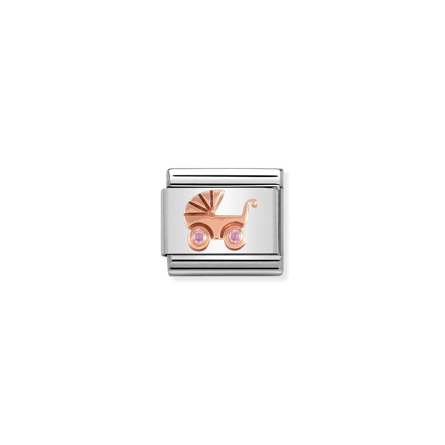 Nomination Classic 9ct Rose Gold and CZ Pink baby carrier Charm