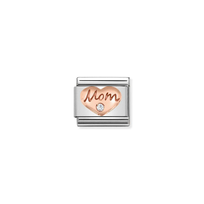 Nomination Classic 9ct Rose Gold and CZ Mom heart Charm