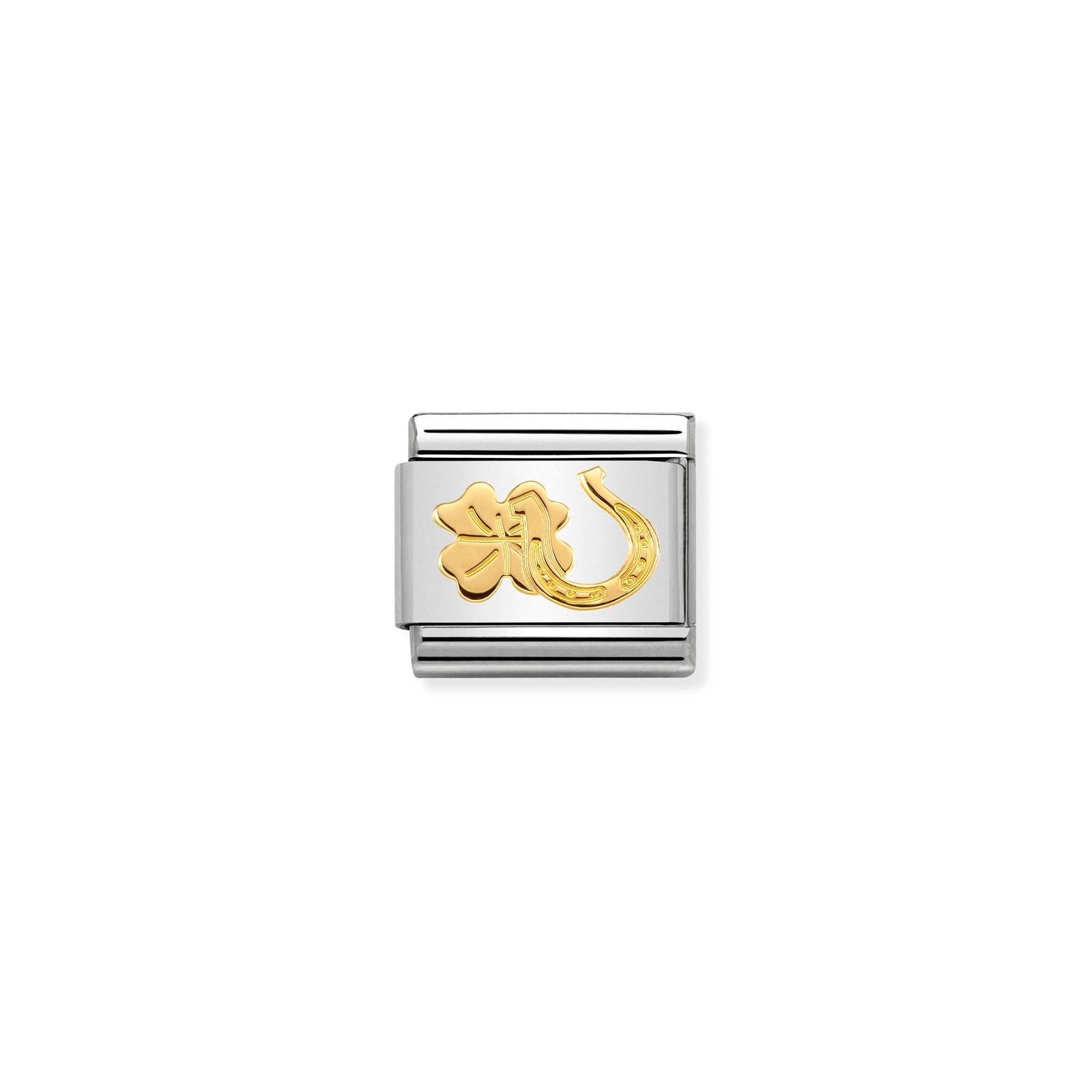 Nomination Classic Gold Horseshoe and Four-Leaf Clover Charm