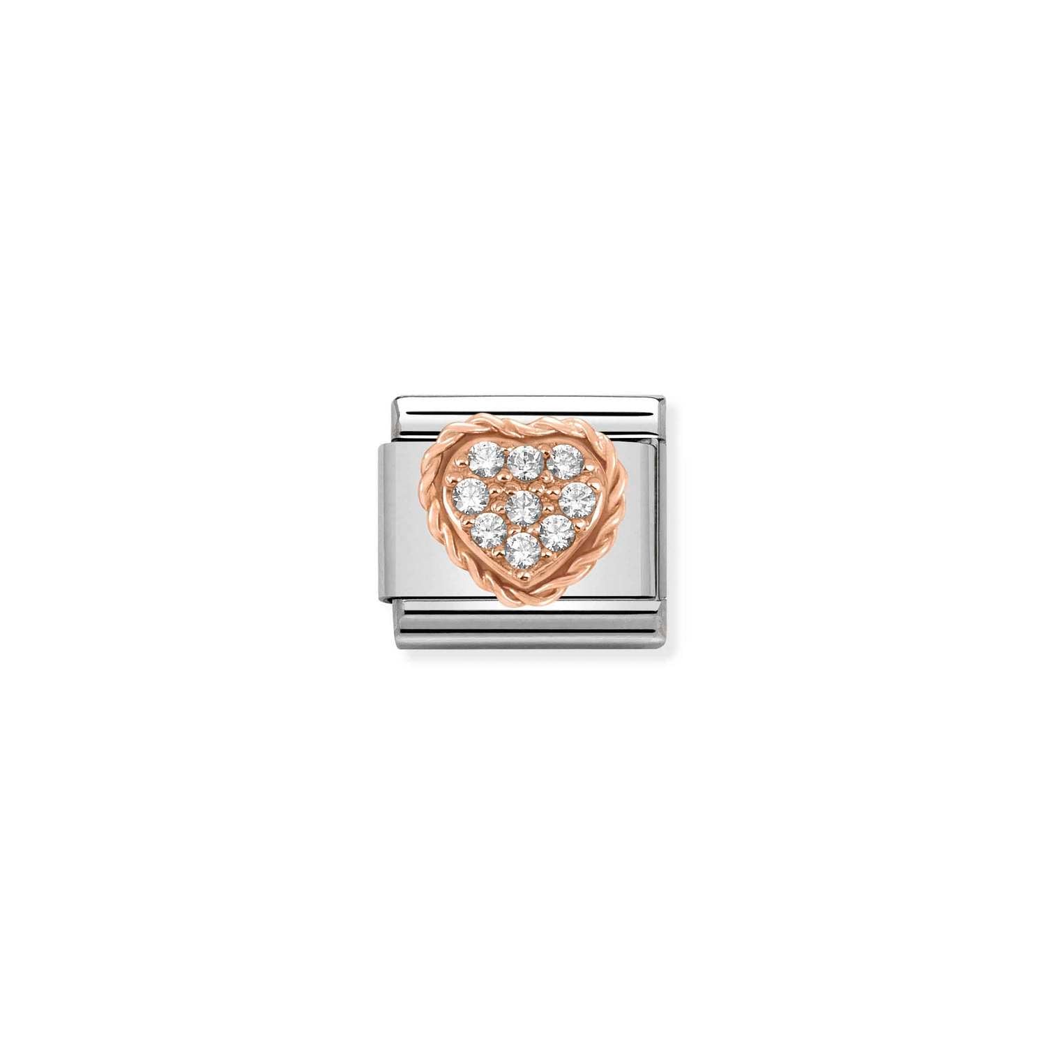 Nomination Classic PAVE VARIOUS 9ct Rose Gold and Cubic Zirconia Heart with White CZ Charm